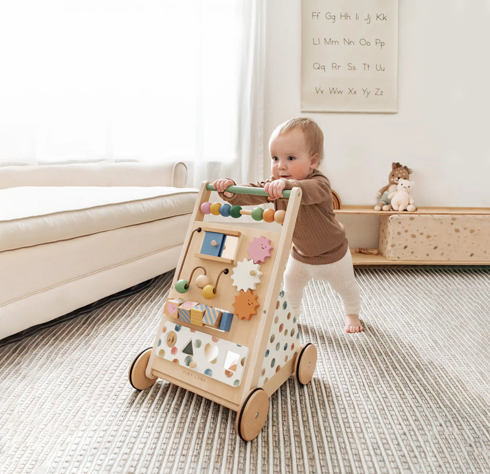 Tiny Land® Versatile Natural Wooden Baby Walker 6