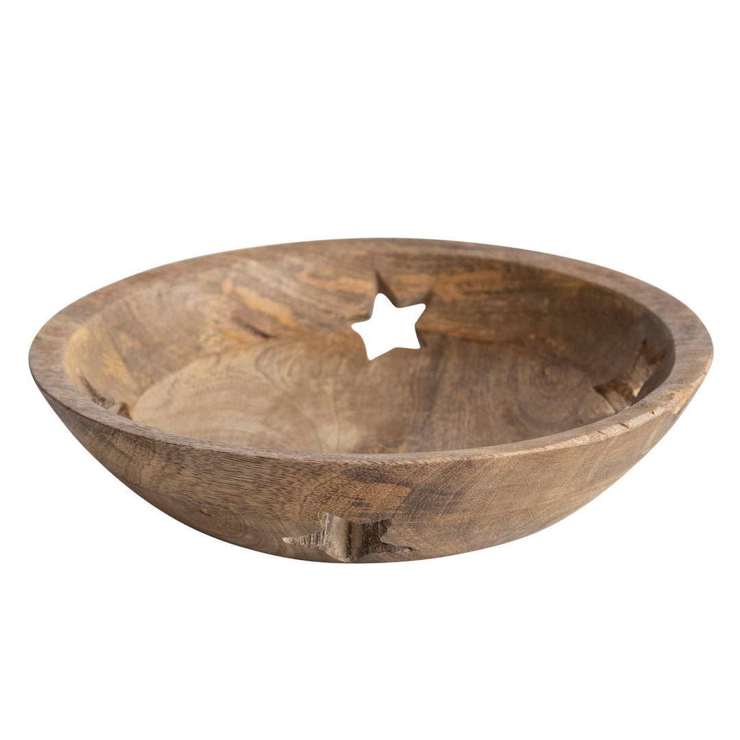 Mango Wood Bowl with Star Cut-Outs