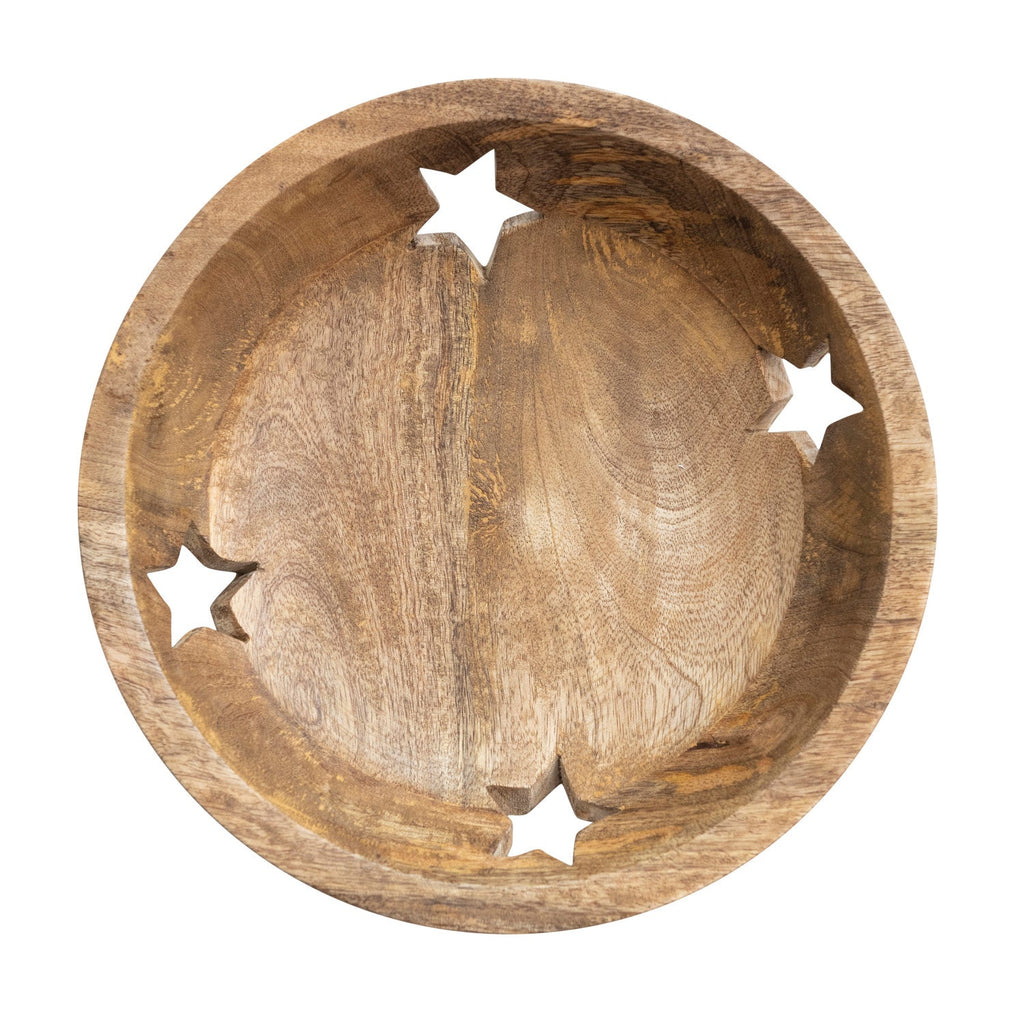 Mango Wood Bowl with Star Cut-Outs