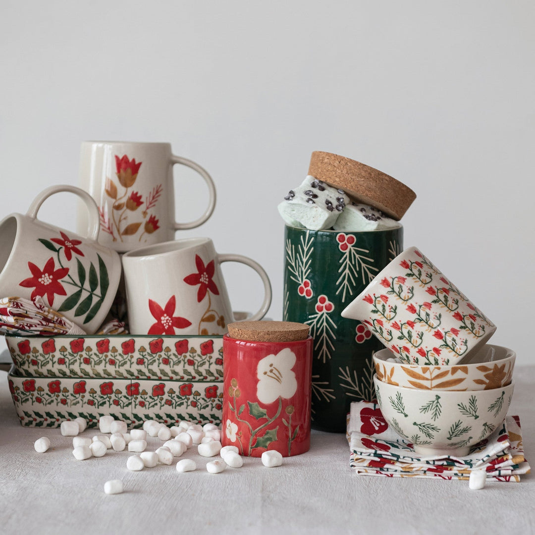 Painted Stoneware Creamer w/ Wax Relief Flowers