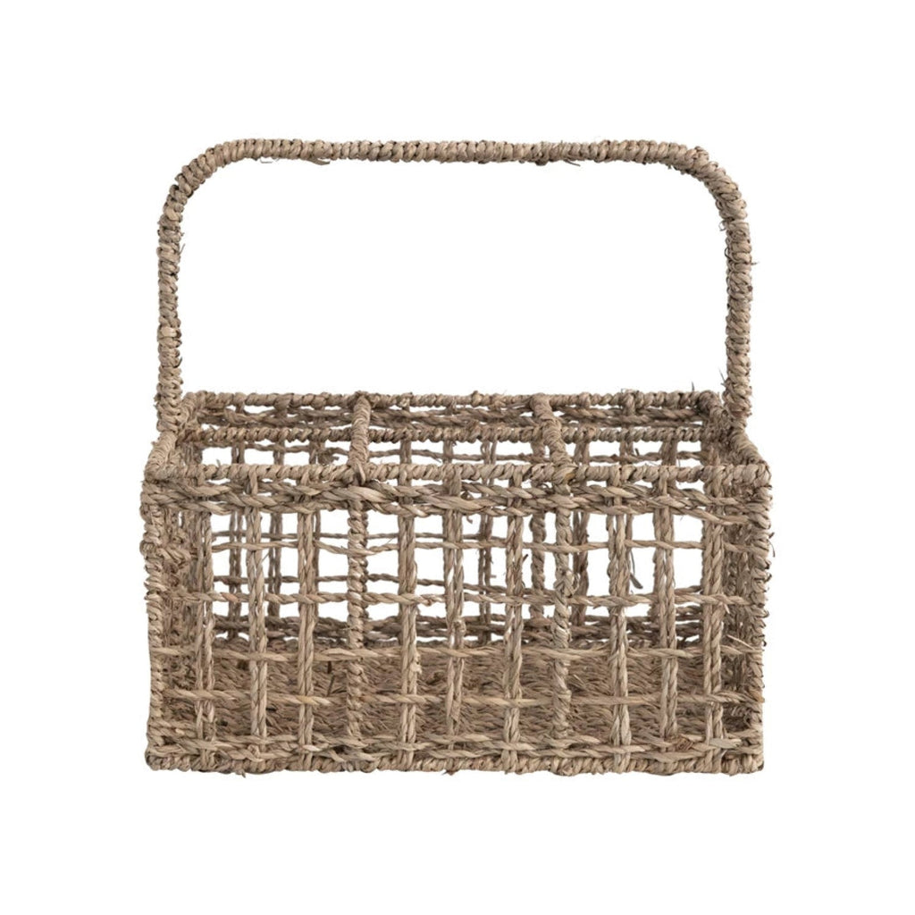 hand woven seagrass caddy with handle and 6 sections 1