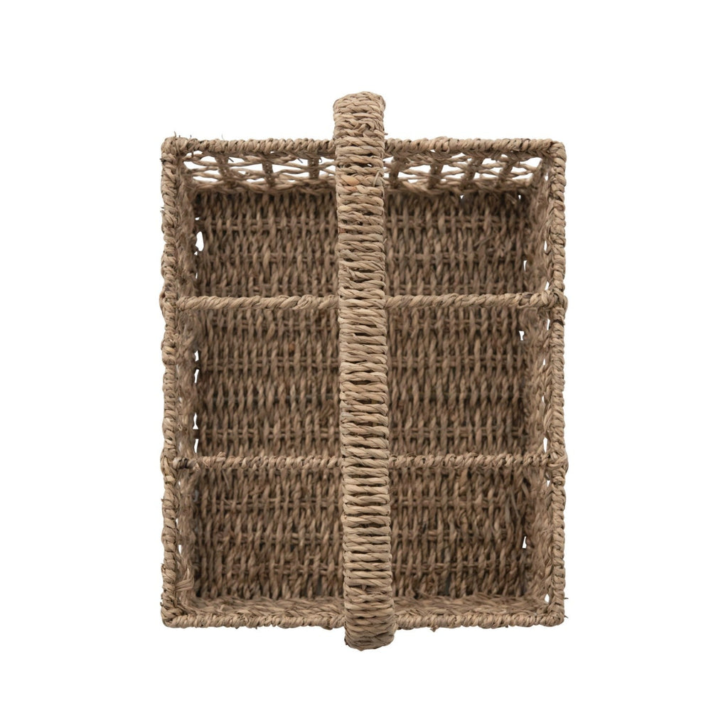 hand woven seagrass caddy with handle and 6 sections 2
