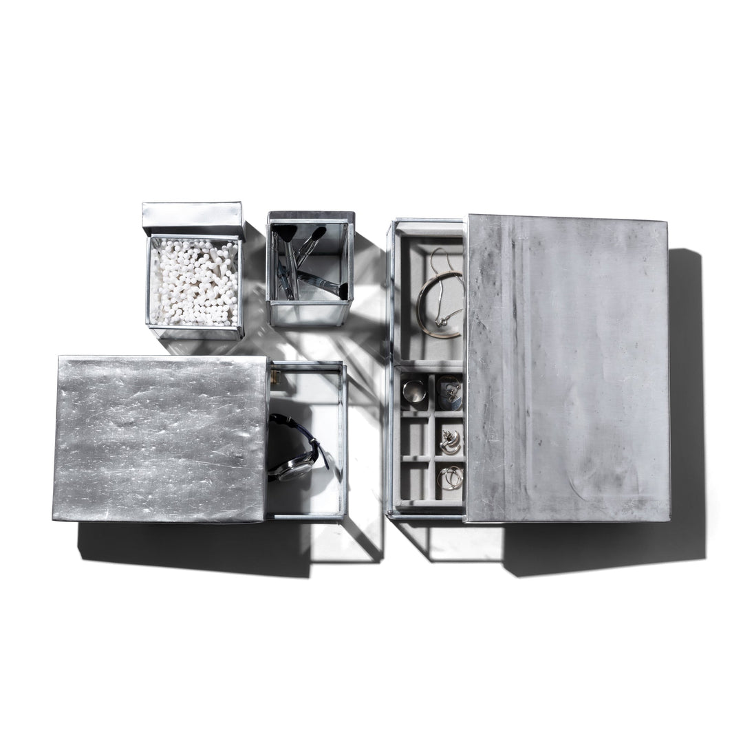 glass box w recycle steel lid jewelry double 2