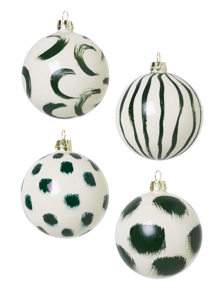 Set of 4 Christmas Hand Painted Glass Ornaments by Ferm Living