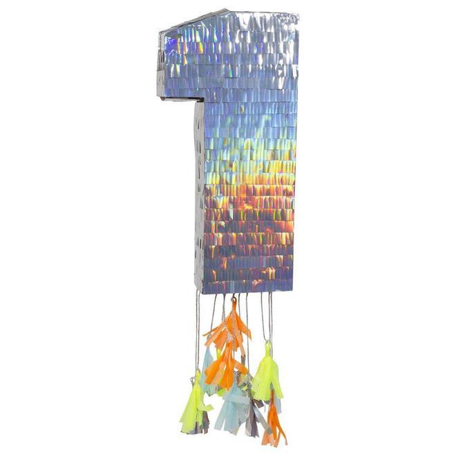 Piñata chiffre '9' argent holographique (40 x 28 x 8 cm)