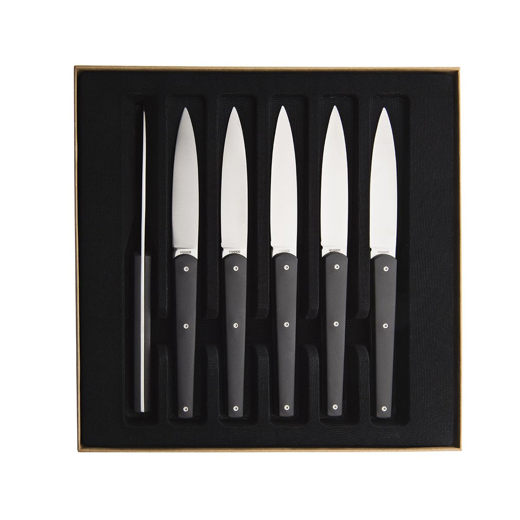Mirror Mirage Gift Box Set of 6 Steak Knives in Anthracite by Degrenne Paris