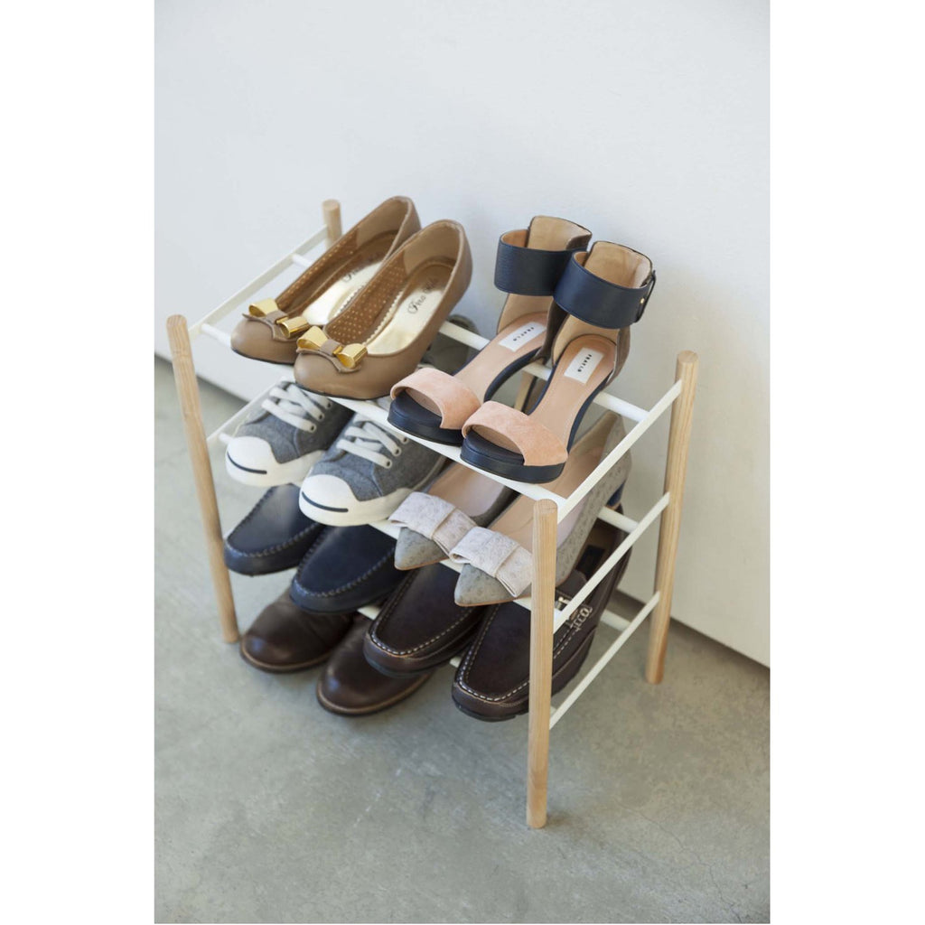 Plain 3-Tier Expandable Shoe Rack - Wood and Steel by Yamazaki