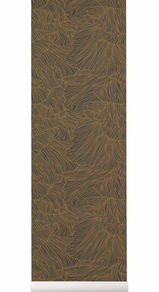 Coral Wallpaper in Dark Green & Gold by Ferm Living