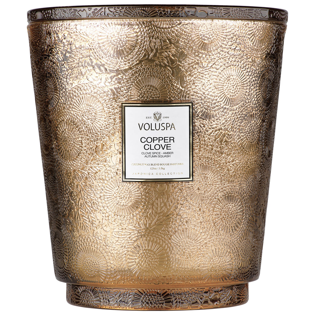 Hearth 5 Wick Glass Candle in Copper Clove design by Voluspa
