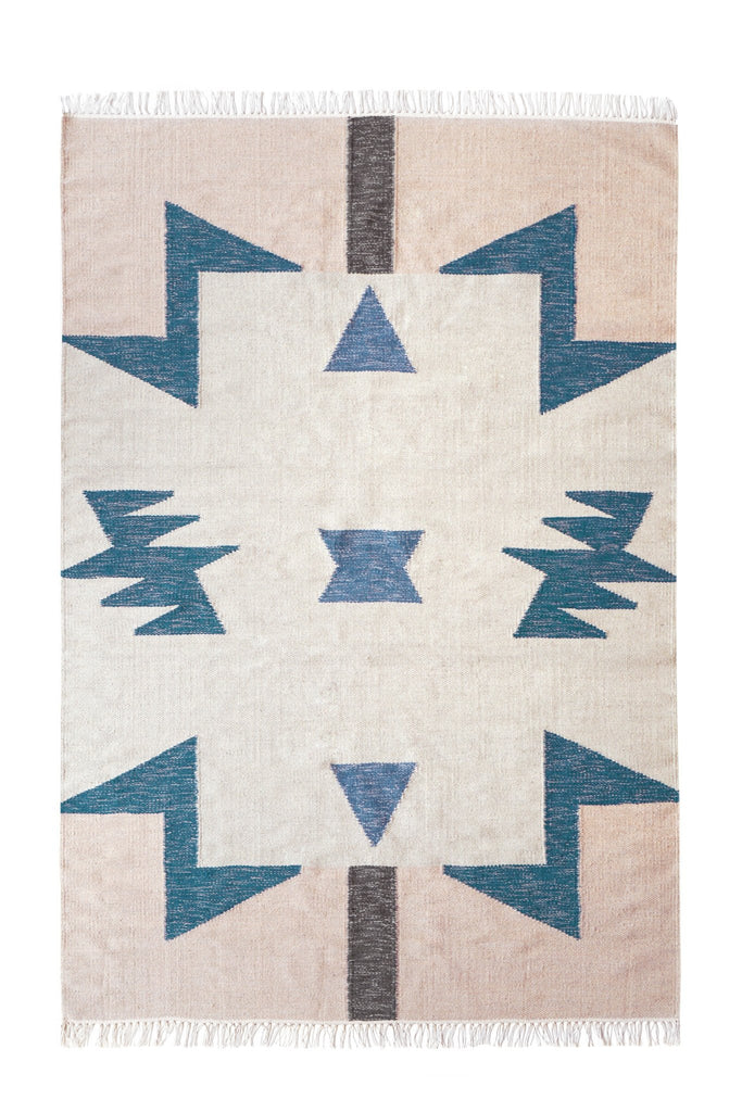 Large Kelim Rug in Blue Triangles by Ferm Living
