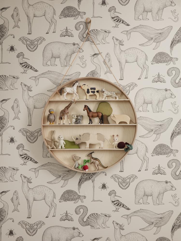 Animals Wallpaper in Off-White by Katie Scott for Ferm Living
