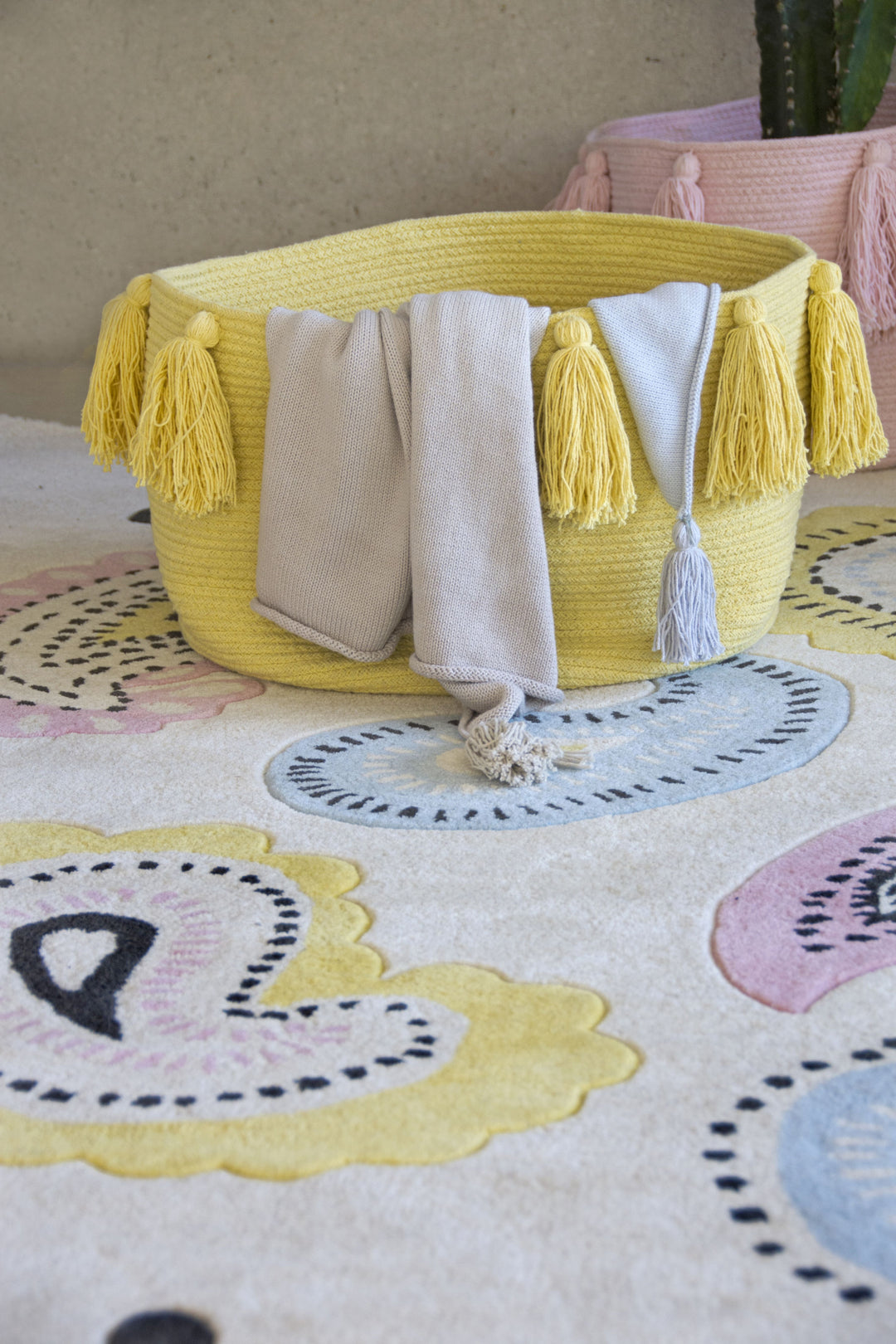 Tassels Basket in Yellow design by Lorena Canals