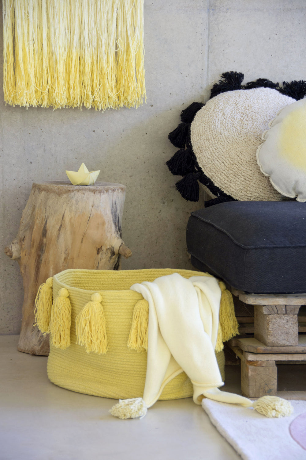 Tassels Basket in Yellow design by Lorena Canals