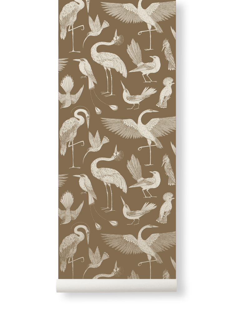 Birds Wallpaper in Sugar Kelp by Katie Scott for Ferm Living