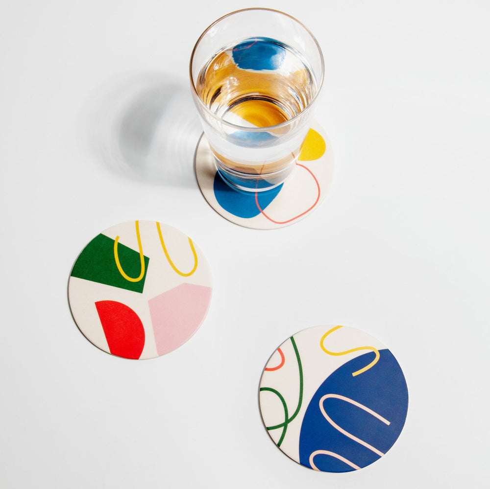 Bamboo Coasters Abstract Set in Various Colors