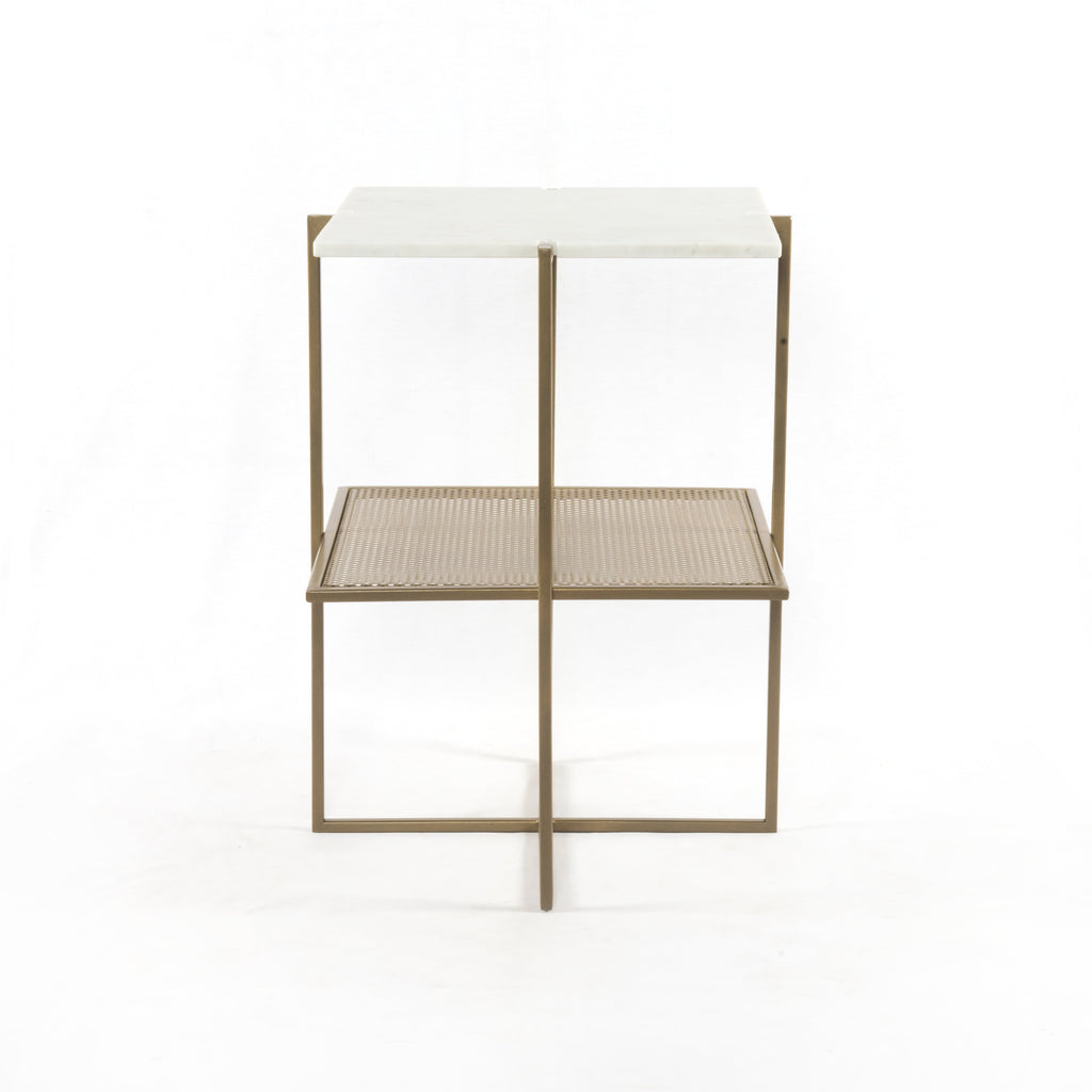 Olivia Nightstand In Antique Brass Polished White Marble