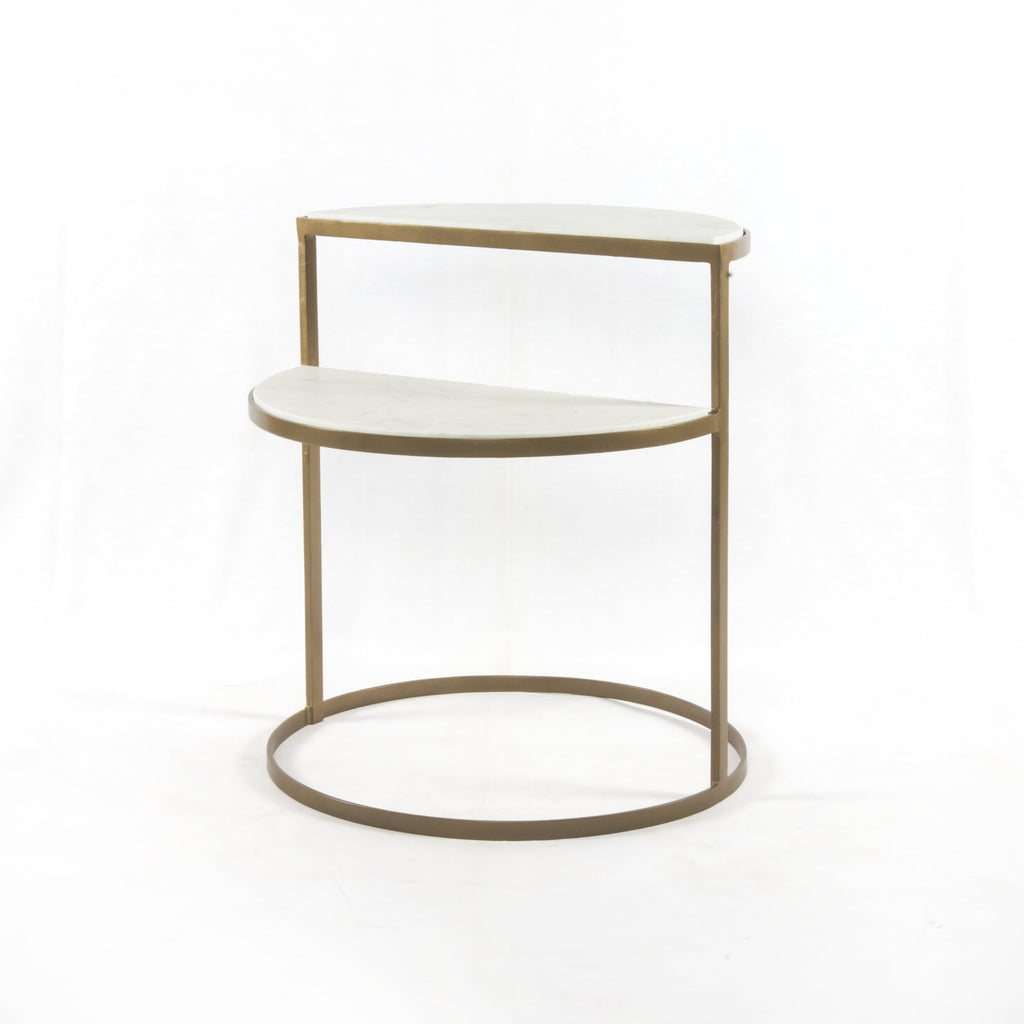 Bonnell Nightstand In Antique Brass Polished White Marble