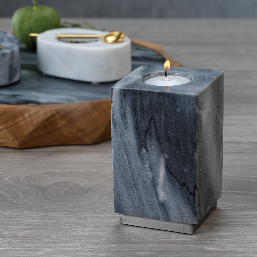 Tuscan Gray Marble Tealight Holder on Nickel Base