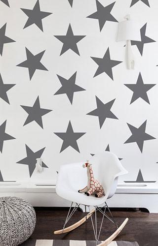 Lucky Star Wallpaper in Charcoal by Marley + Malek Kids