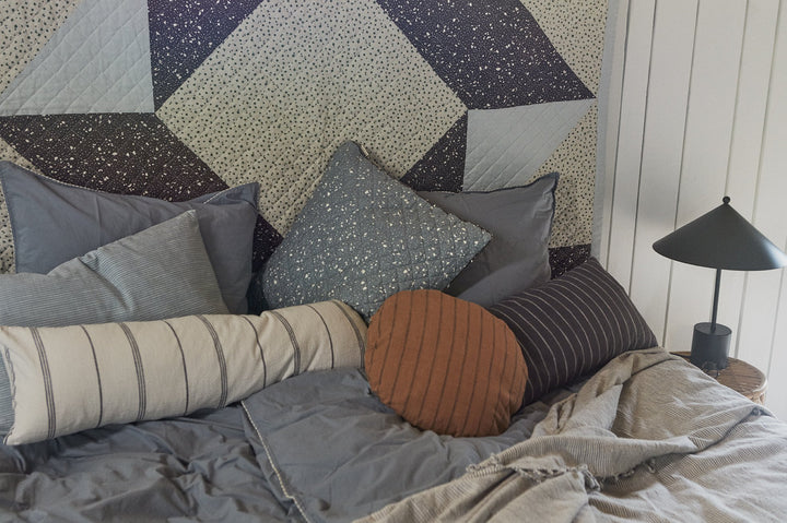 Quilted Aya Cushion - Caramel / Blue