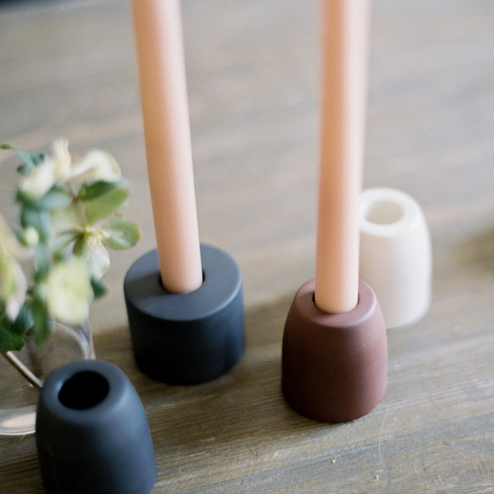 Petite Ceramic Taper Holders in Smoke