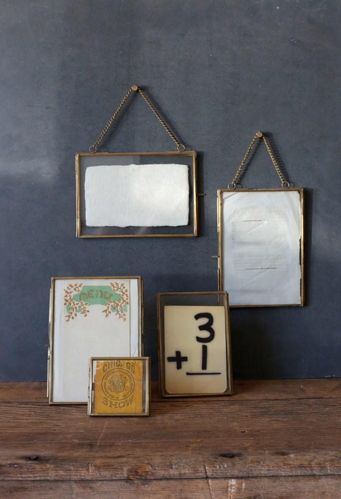 Set of 2 Brass & Glass Photo Frames with Chain