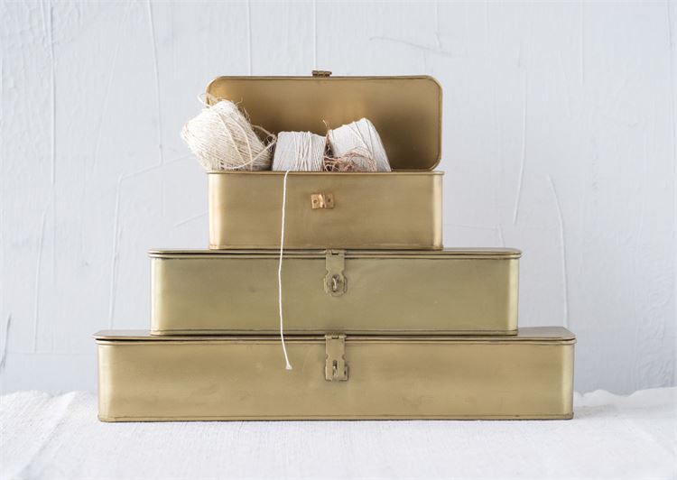 Set of 3 Decorative Metal Boxes in Brass Finish design by BD Edition