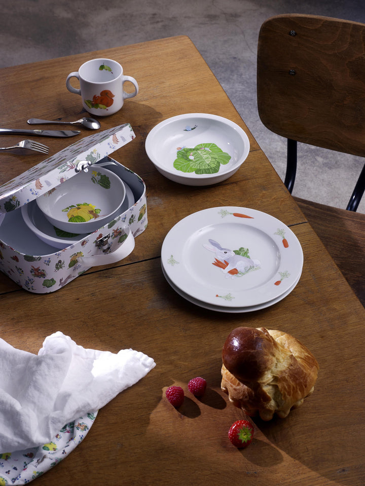Friends of the Vegetable Garden Suitcase Plate & Bowl Set with Bib