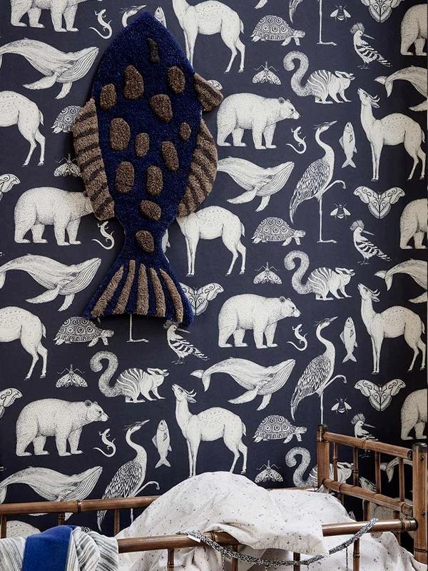 Katie Scott Wallpaper in Animal Blue