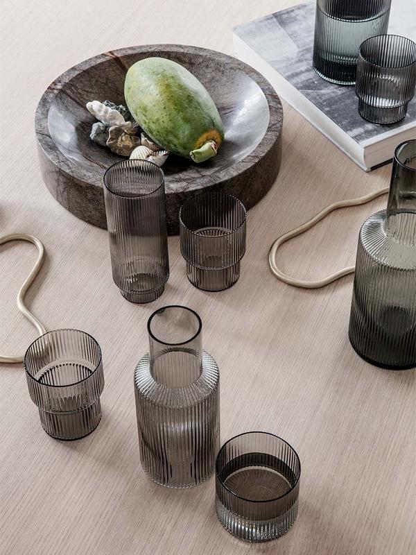 Ripple Small Carafe Set in Smoked Grey by Ferm Living