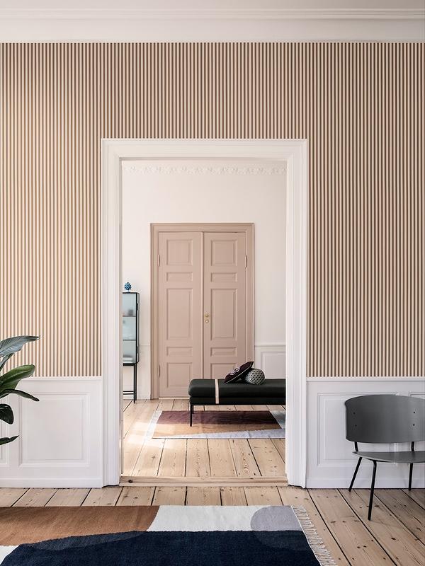 Thin Lines Wallpaper in Mustard & Off White by Ferm Living