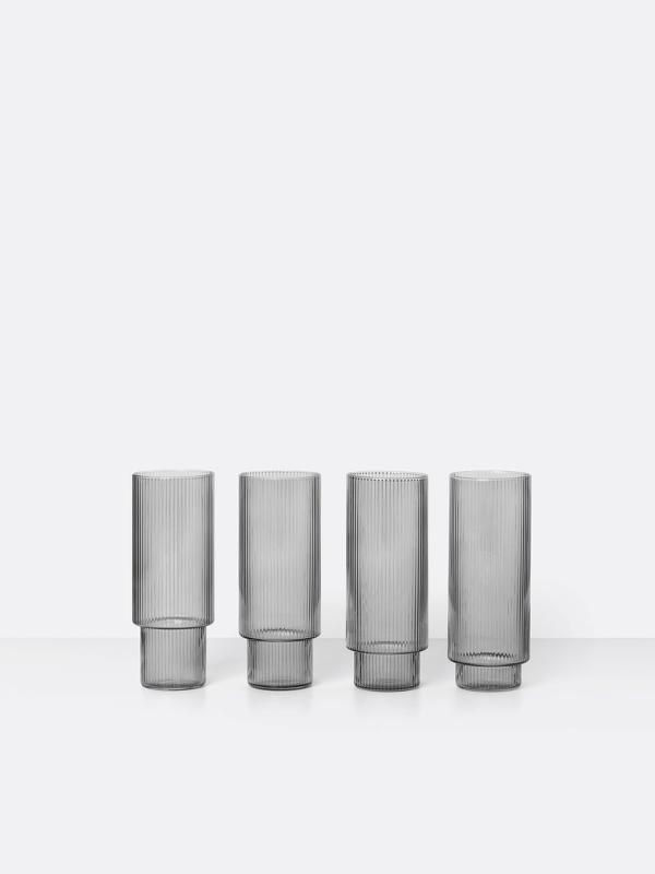 Ripple Long Drink Glasses in Smoked Grey by Ferm Living