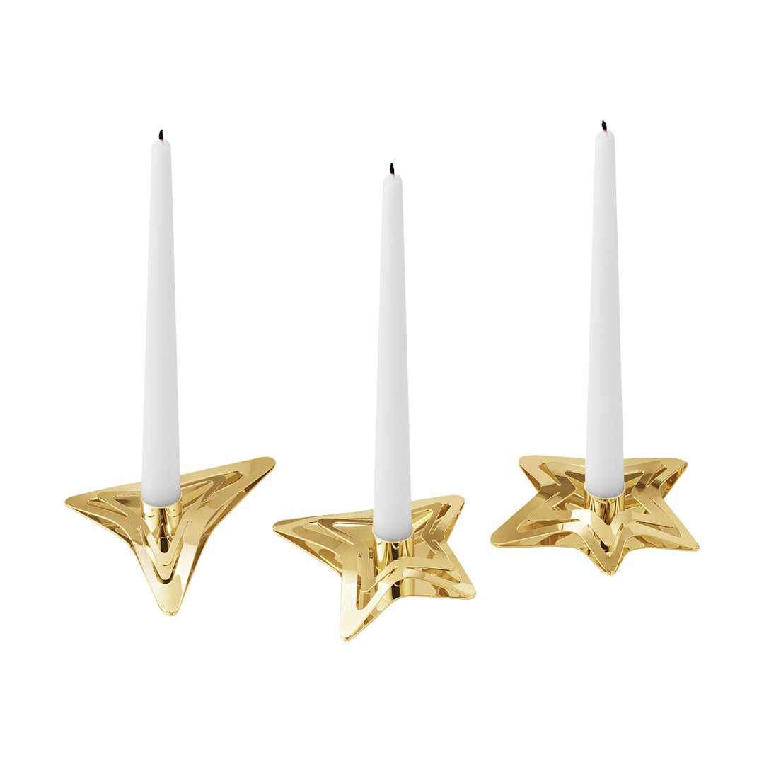 Christmas Candle Holders, 3 pcs - Gold
